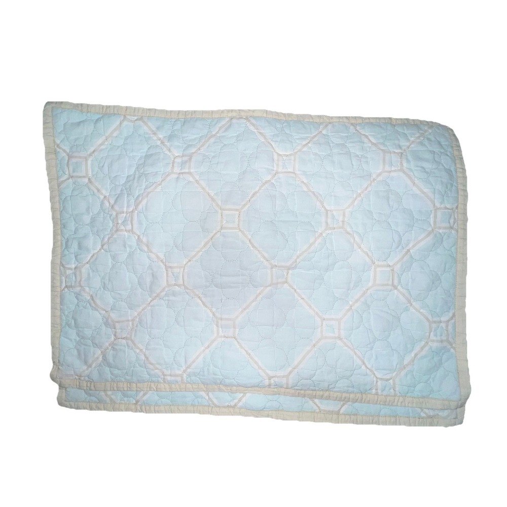 Set Of 2 Kate Spade "Aqua/Taupe Moroccan Trellis" Quilted Standard Pillow Shams